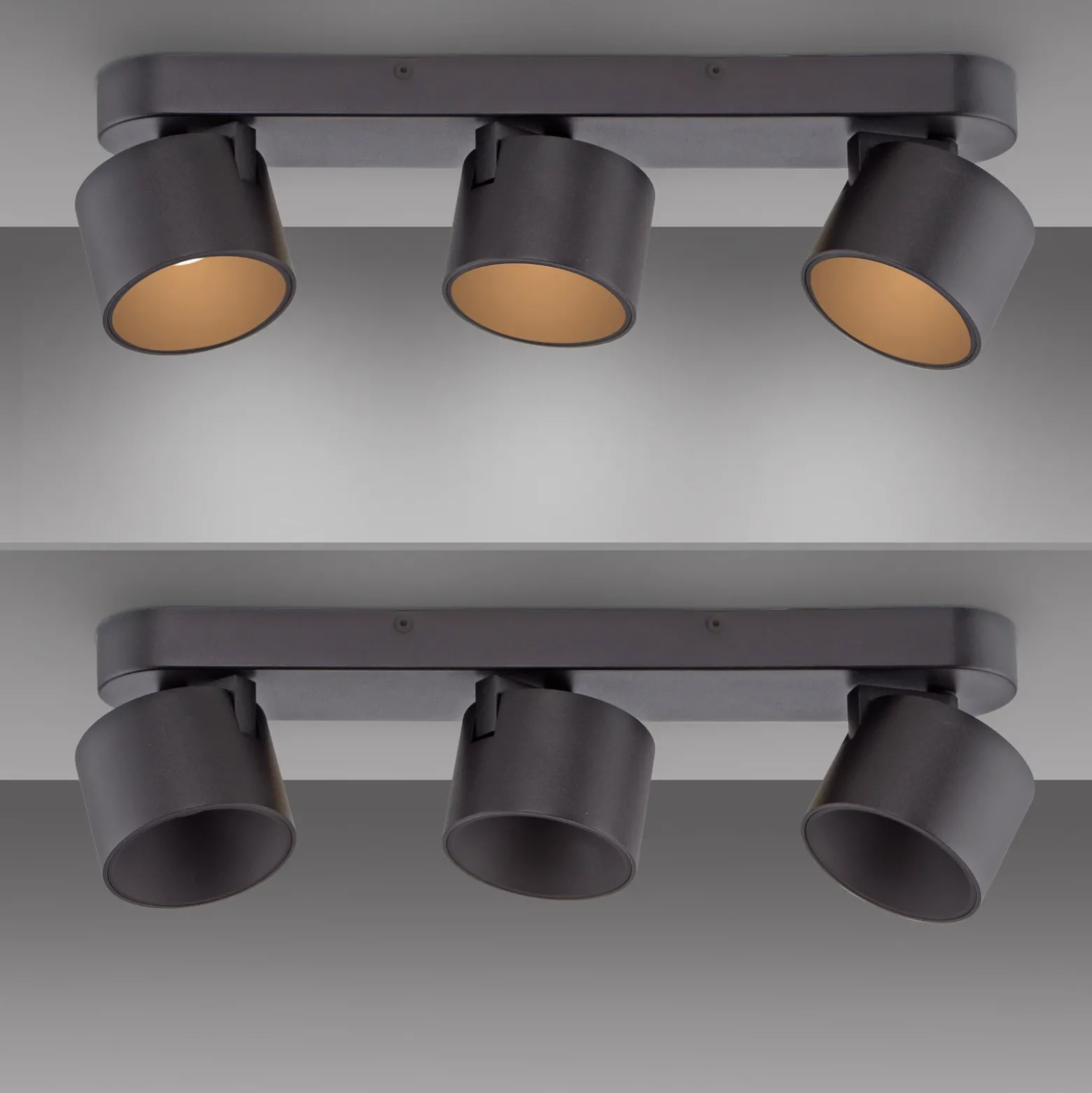 Downlight LED PURE Cup, negro, longitud 56 cm, metal, 3 luces.