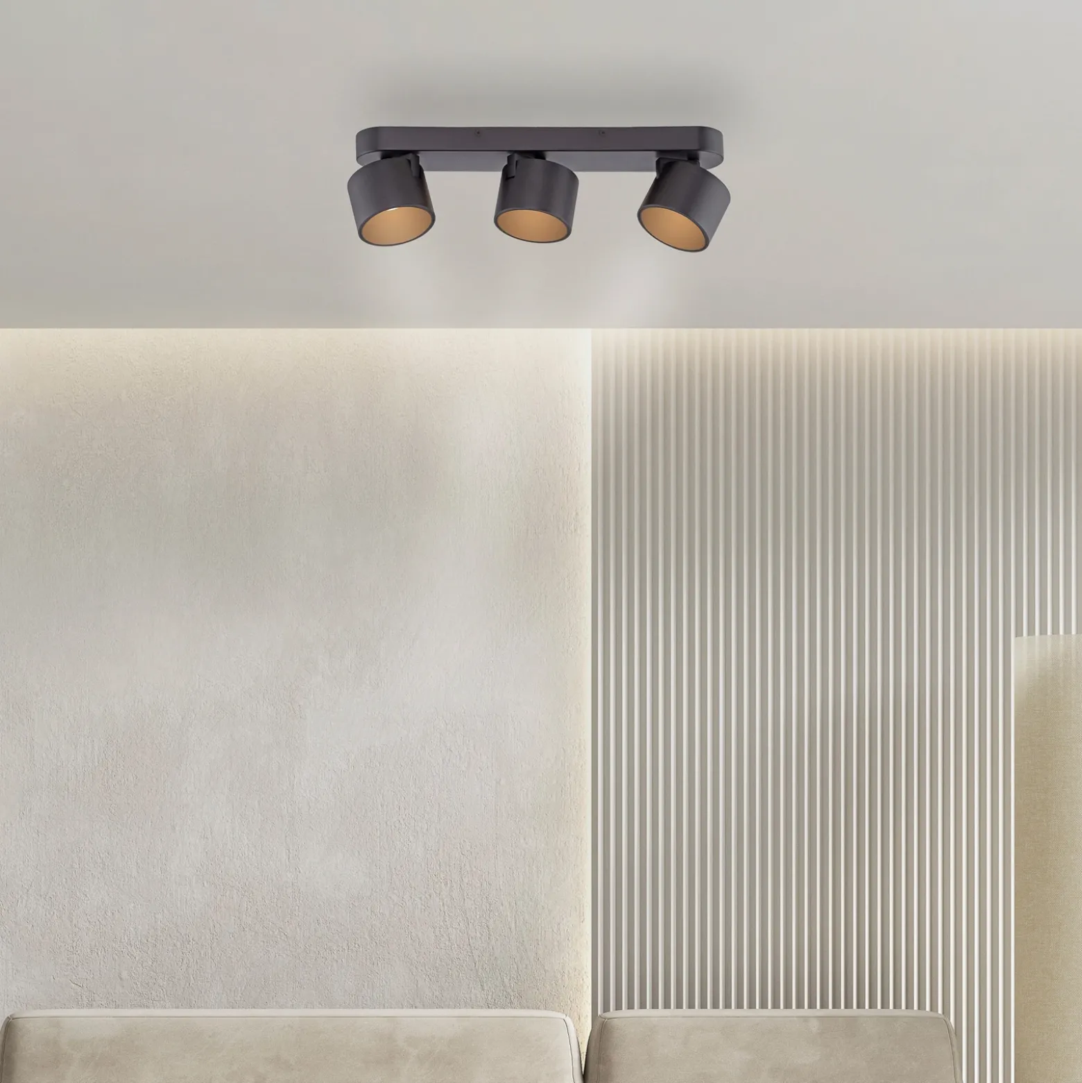 Downlight LED PURE Cup, negro, longitud 56 cm, metal, 3 luces.