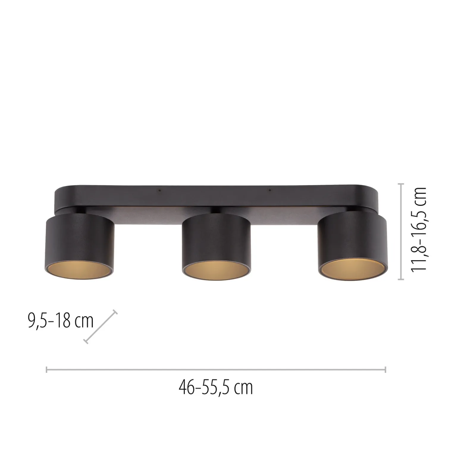 Downlight LED PURE Cup, negro, longitud 56 cm, metal, 3 luces.