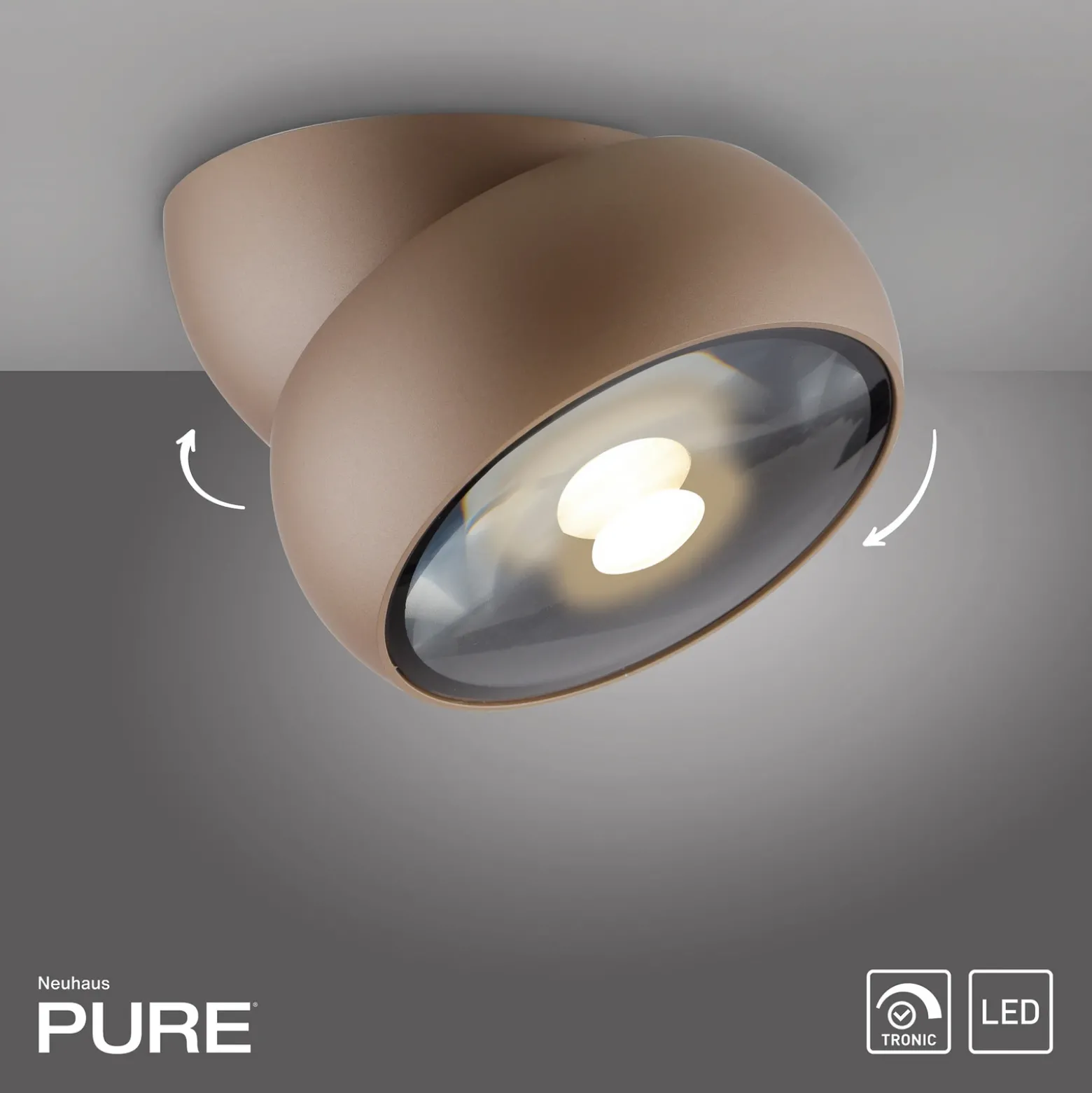 Downlight LED PURE Move, Ø 12 cm, color bronce, metal/vidrio