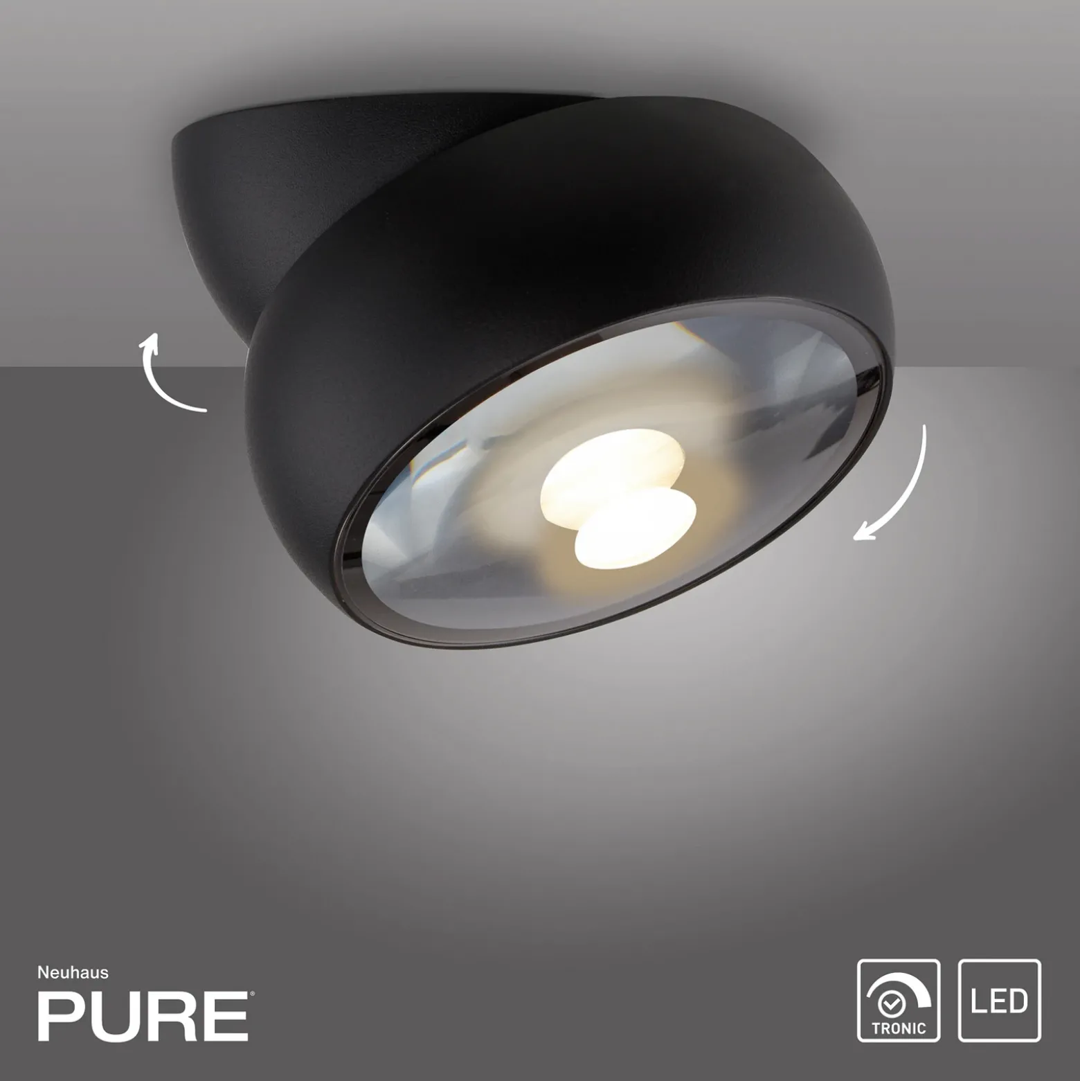 Downlight LED PURE Move, negro, Ø 12 cm, metal/vidrio