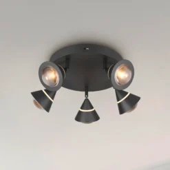 Downlight LED Romeo, Ø 30 cm, negro, metal, 5 luces.