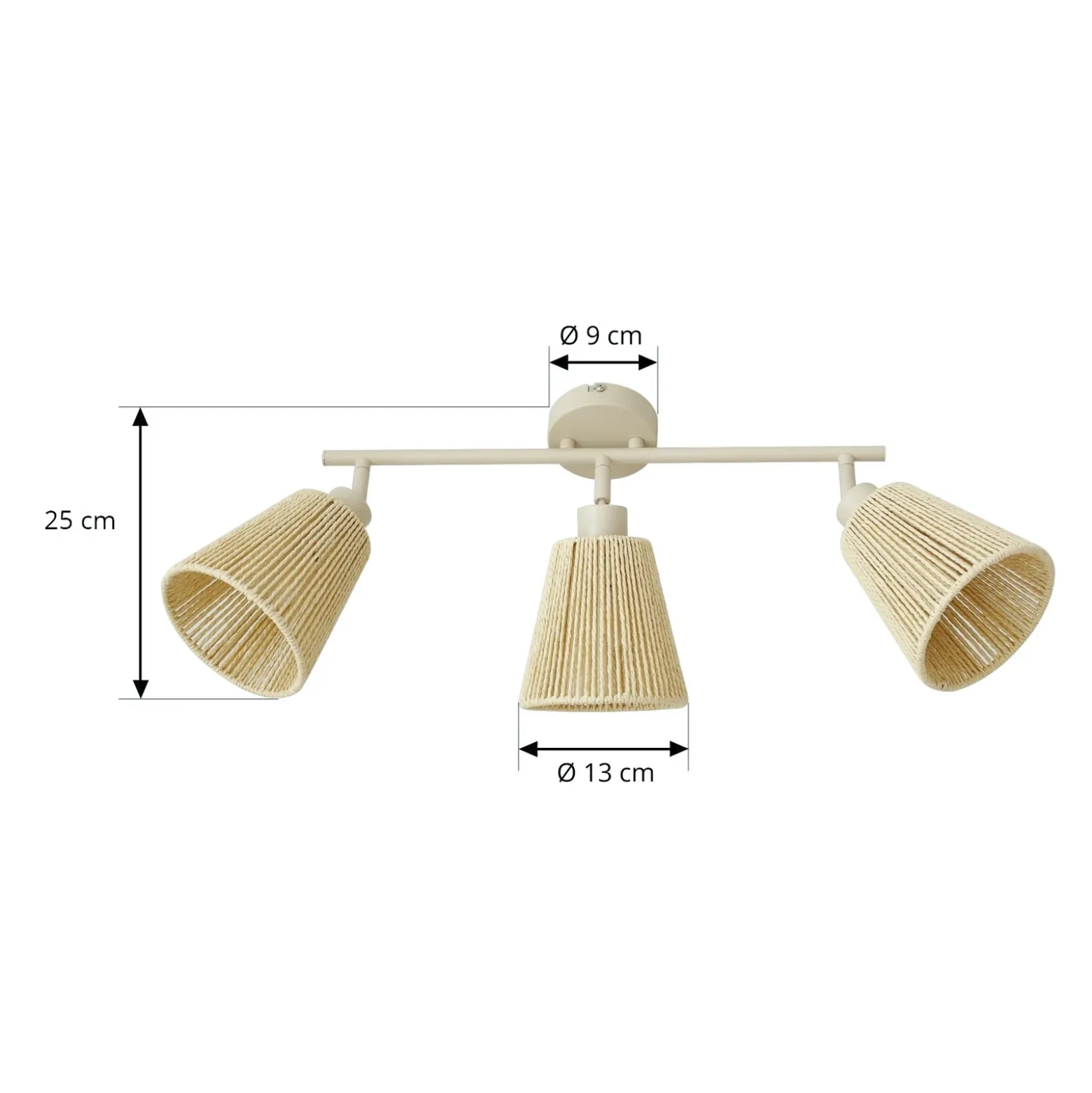 Downlight Lindby Anuva, 72 cm, 3 luces, beige, papel