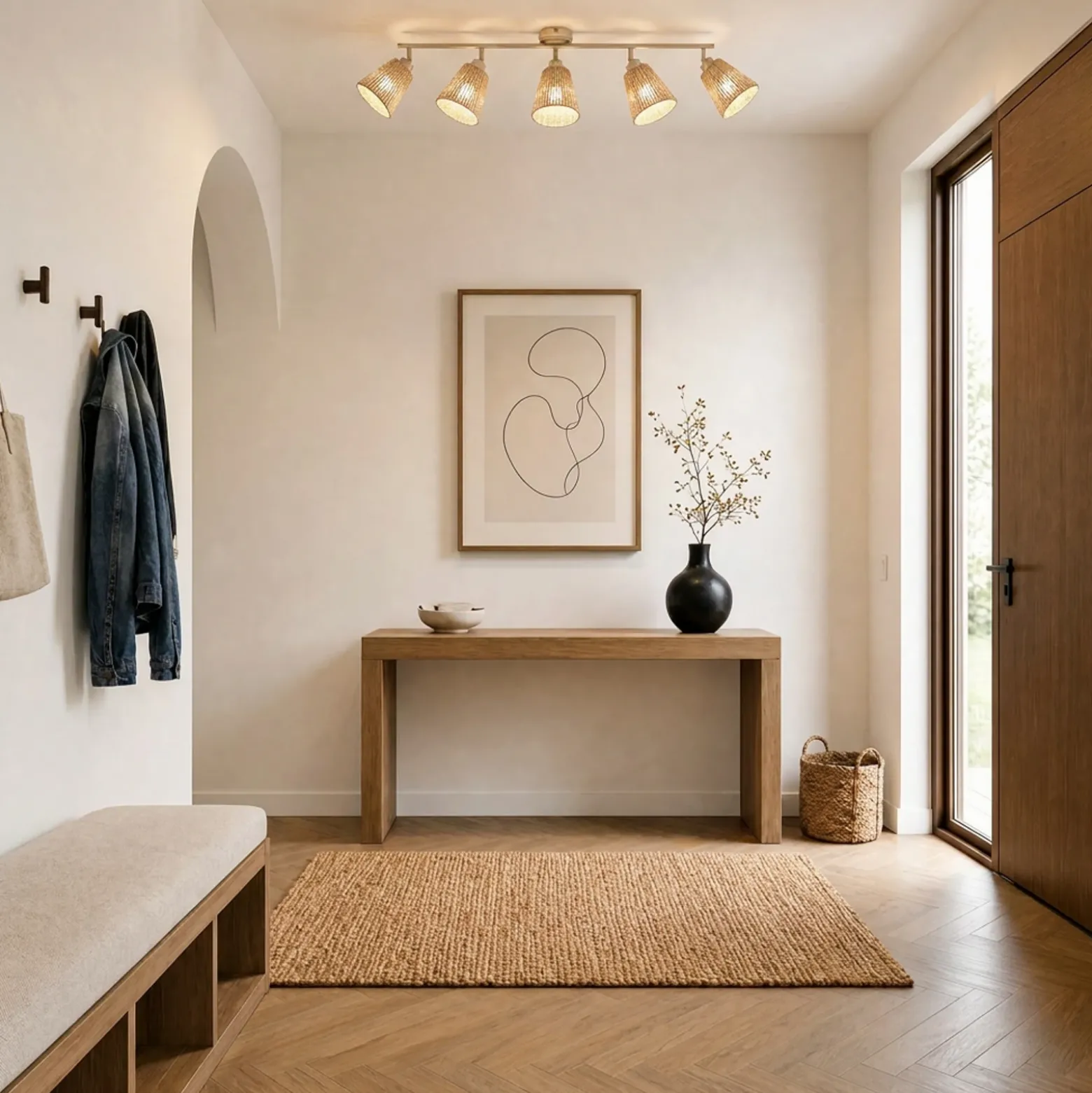 Downlight Lindby Anuva, 86 cm, 5 luces, beige, papel