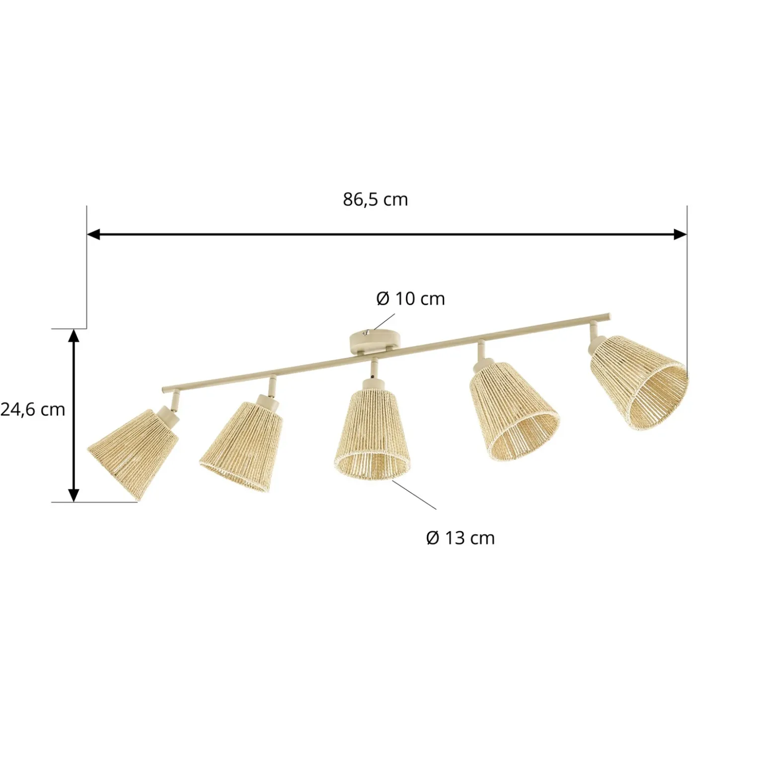 Downlight Lindby Anuva, 86 cm, 5 luces, beige, papel