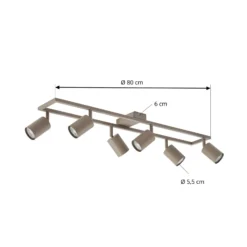 Downlight Lindby Bravius, color topo, 6 luces, hierro