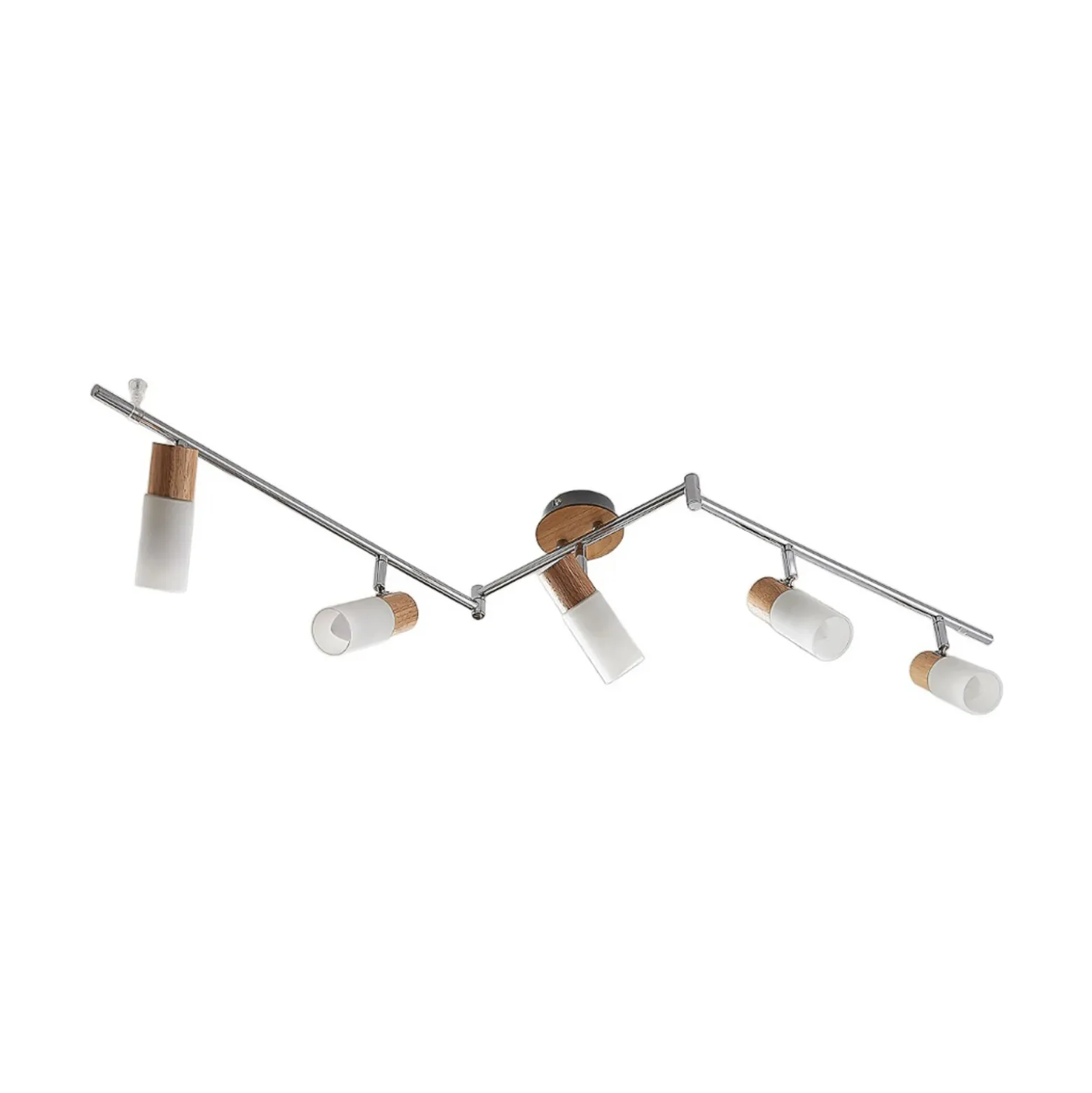 Downlight Lindby Christoph, 130 cm, 5 luces, madera y cristal