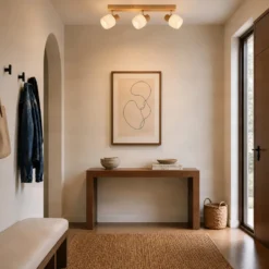 Downlight Lindby Darla, de 3 luces, blanco/color madera