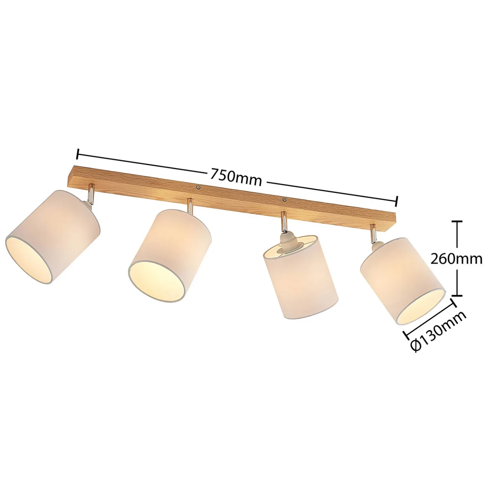 Downlight Lindby Imarin, 81 cm, blanco, 4 luces, madera