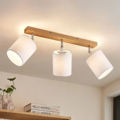 Downlight Lindby Imarin, 56 cm, 3 luces, blanco, madera