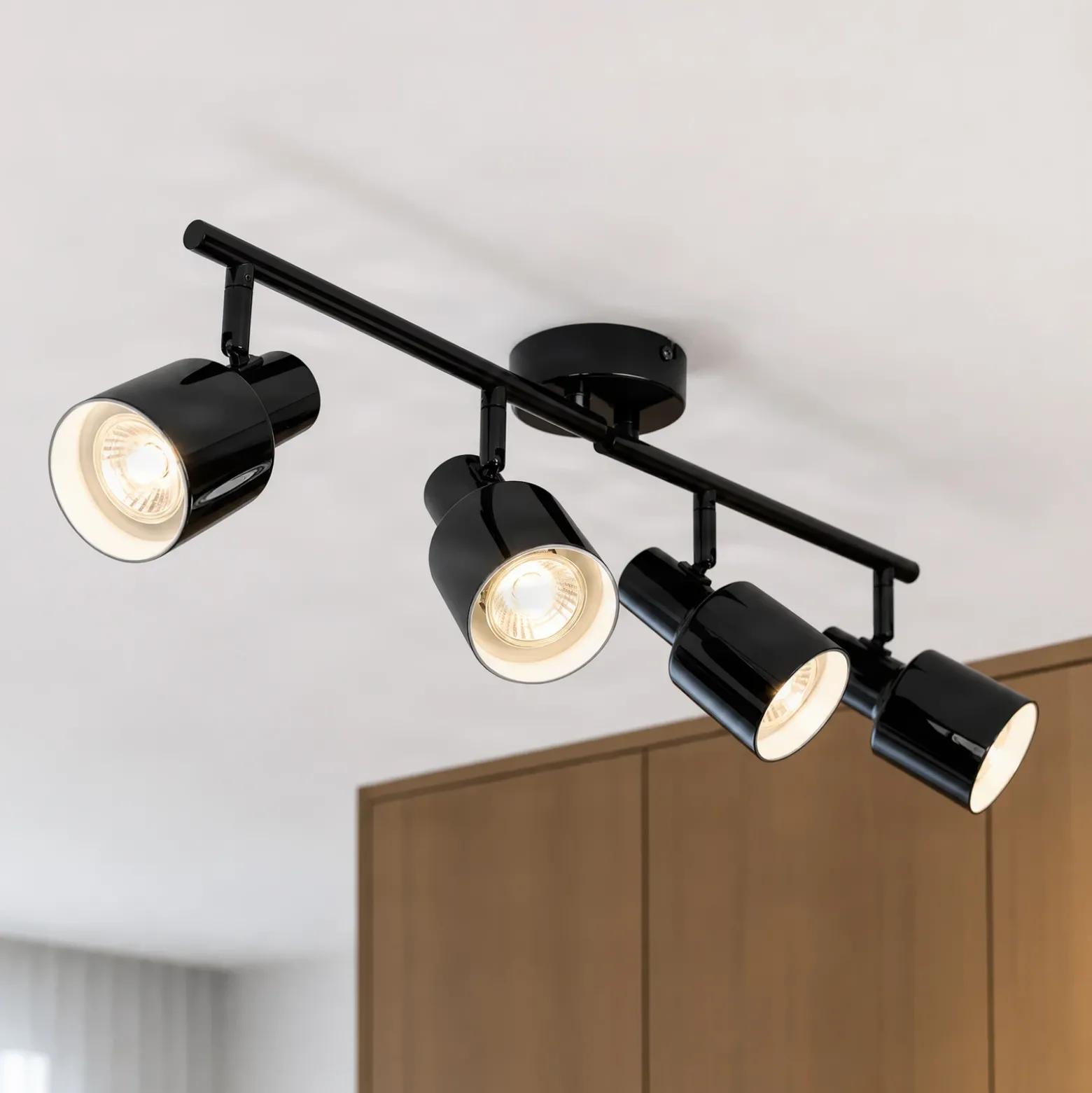 Downlight Lindby Ovelia, negro, 80 cm, 4 luces, E27