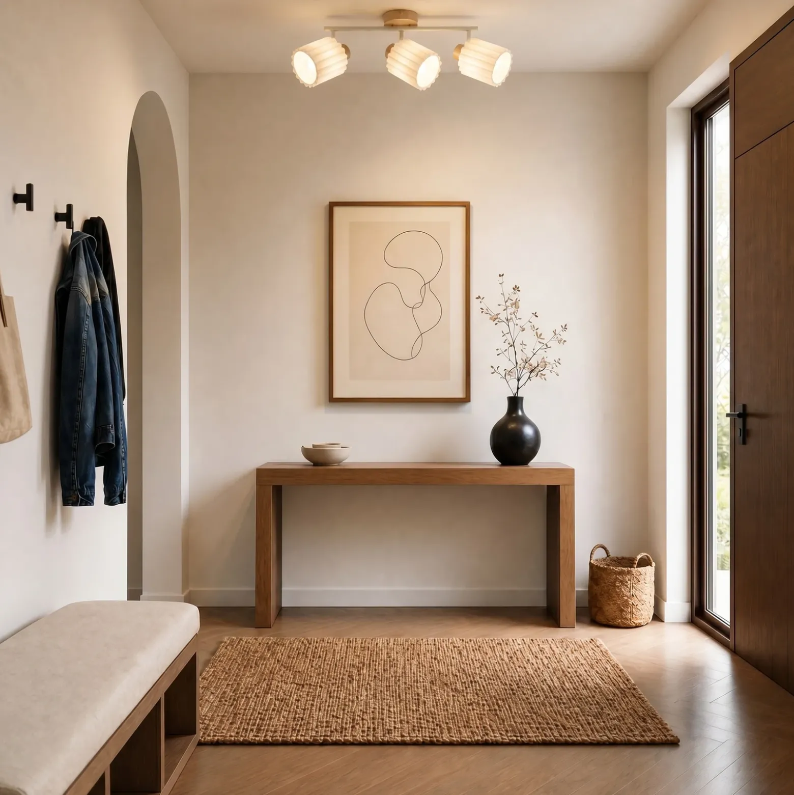 Downlight Lindby Shiloh, 3 luces, natural/beige, madera