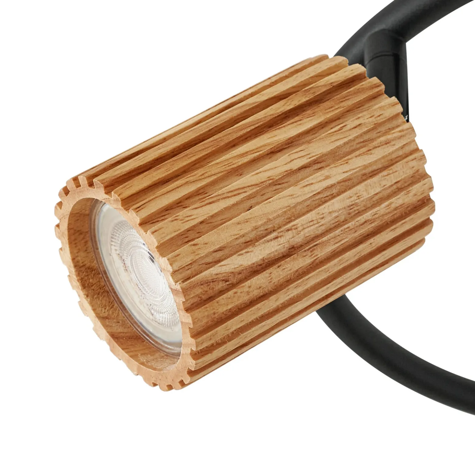 Downlight Lindby Stralino, 3 luces, Ø31 cm, madera, GU10