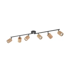 Downlight Lindby Stralino, 6 luces, 102 cm de largo, madera