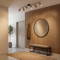 Downlight Lindby Stralino, 6 luces, 102 cm de largo, madera