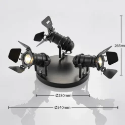 Downlight Lindby Tilen, 3 luces, negro, metal, Ø 54 cm