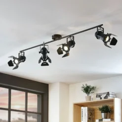 Downlight Lindby Tilen, 4 luces, negro, metal, 125 cm
