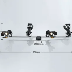 Downlight Lindby Tilen, 4 luces, negro, metal, 125 cm