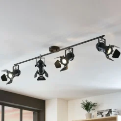 Downlight Lindby Tilen, 4 luces, negro, metal, 125 cm