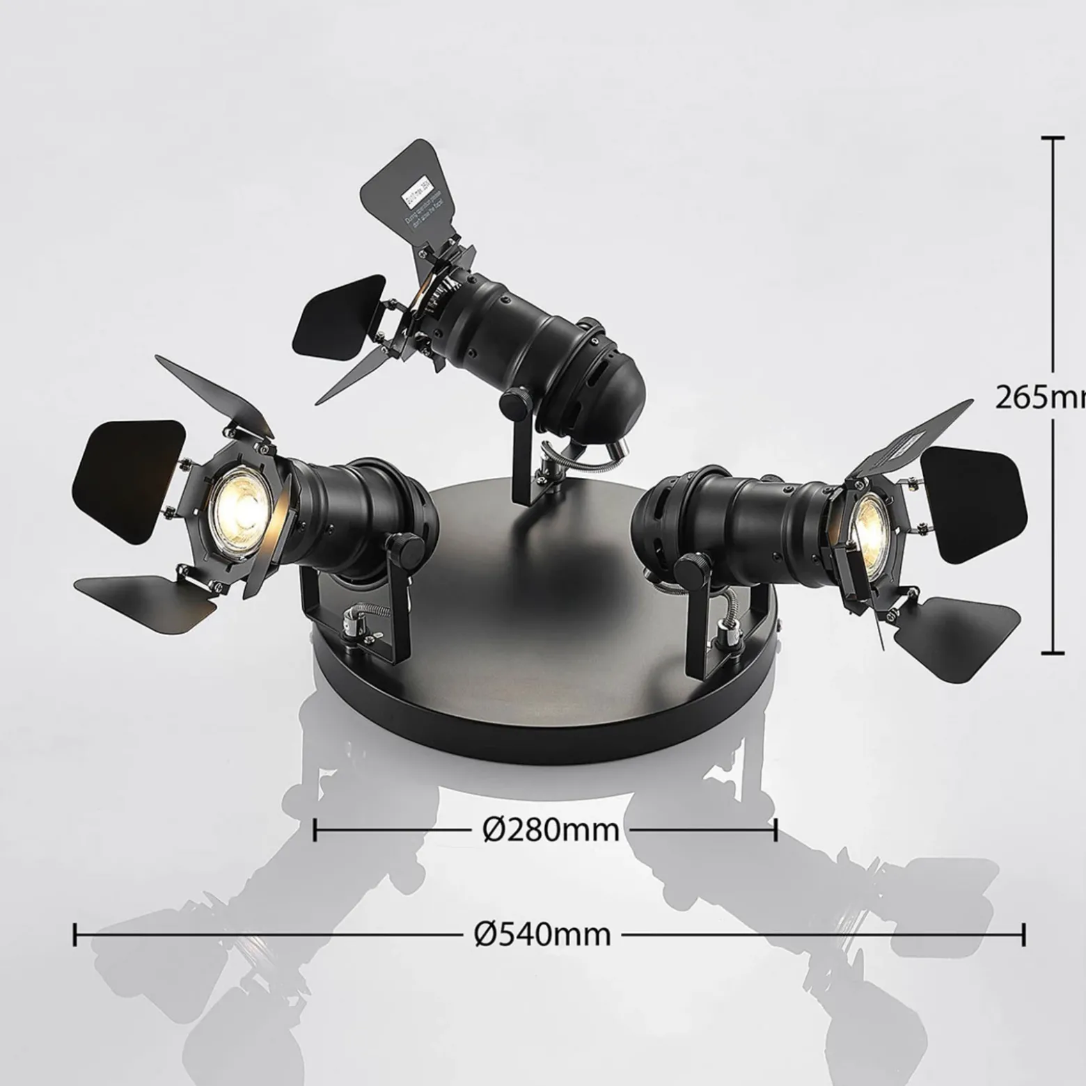 Downlight Lindby Tilen, 3 luces, negro, metal, Ø 54 cm