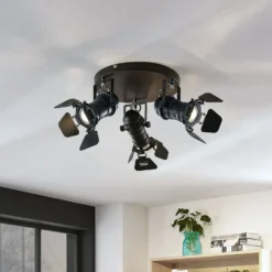 Downlight Lindby Tilen, 3 luces, negro, metal, Ø 54 cm