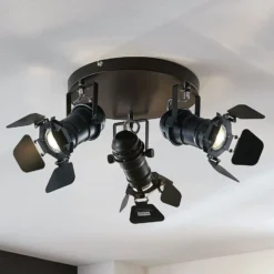 Downlight Lindby Tilen, 3 luces, negro, metal, Ø 54 cm