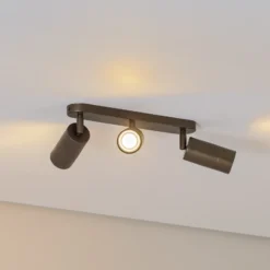 Downlight Link, color titanio-dorado, longitud 33 cm, 3 luces.