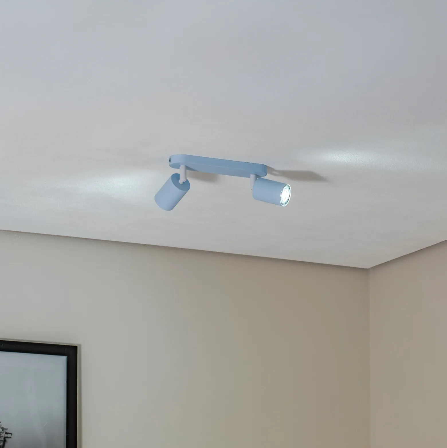 Downlight Livia, azul claro, 35 cm, 2 luces, metal, GU10
