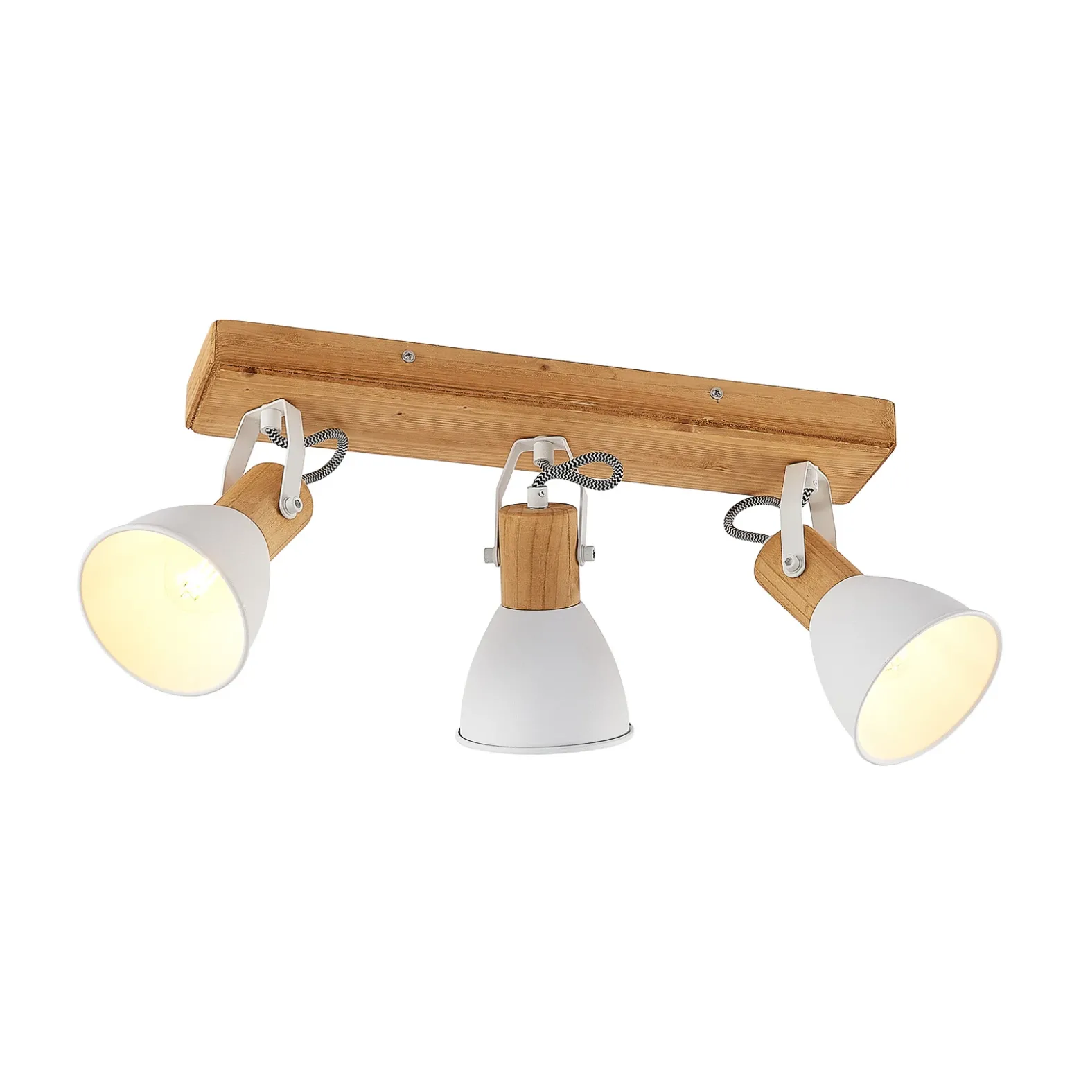 Downlight Merela de Lindby, blanco, 45 cm, 3 luces, madera, E14