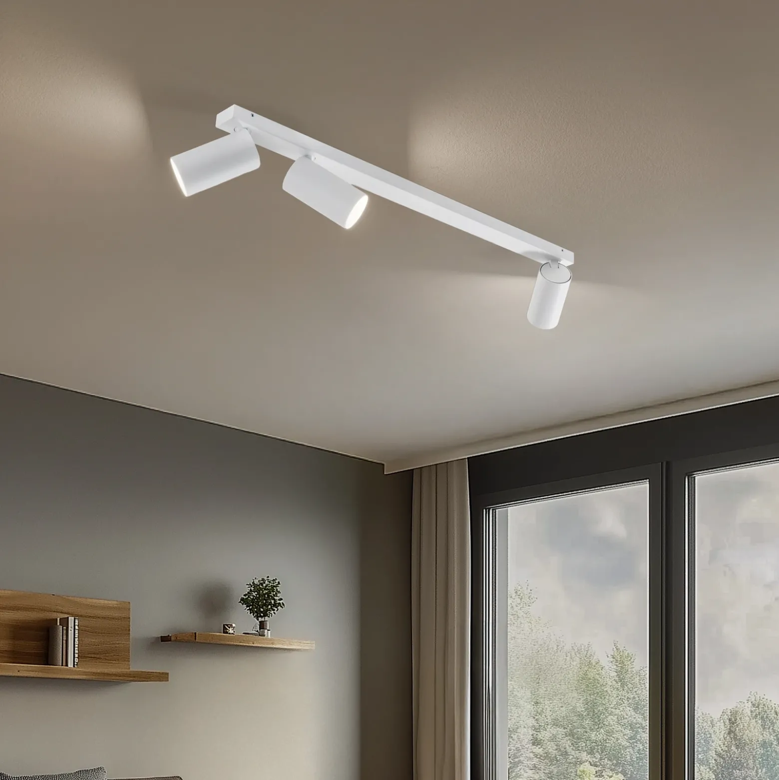 Downlight Mono III, 3 luces, blanco, 84 cm de largo, GU10