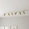 Downlight Nisse, blanco, longitud 90 cm, 5 luces, madera/metal