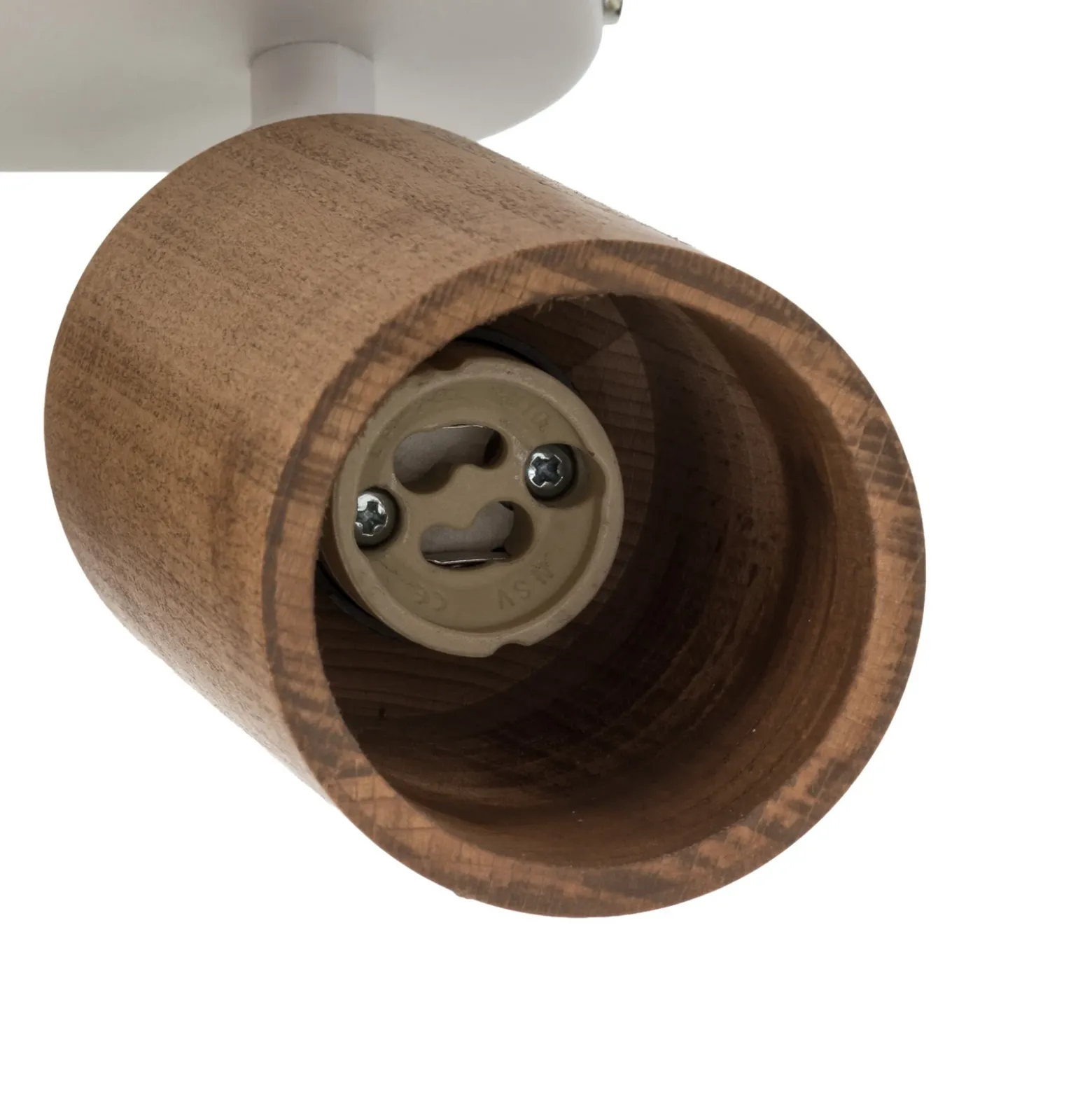 Downlight Nisse, blanco, longitud 33 cm, 3 luces, madera/metal