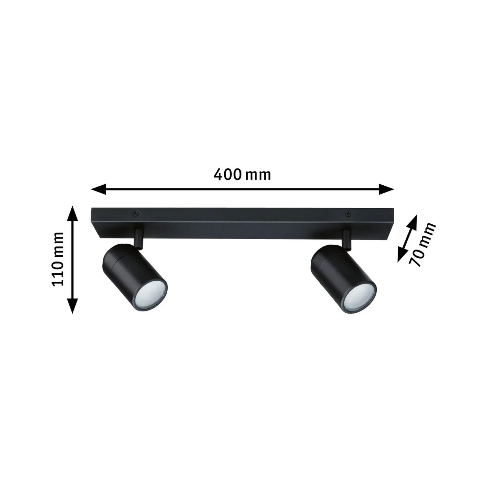 Downlight Paulmann Zyli negro, longitud 40 cm, 2 luces, IP44