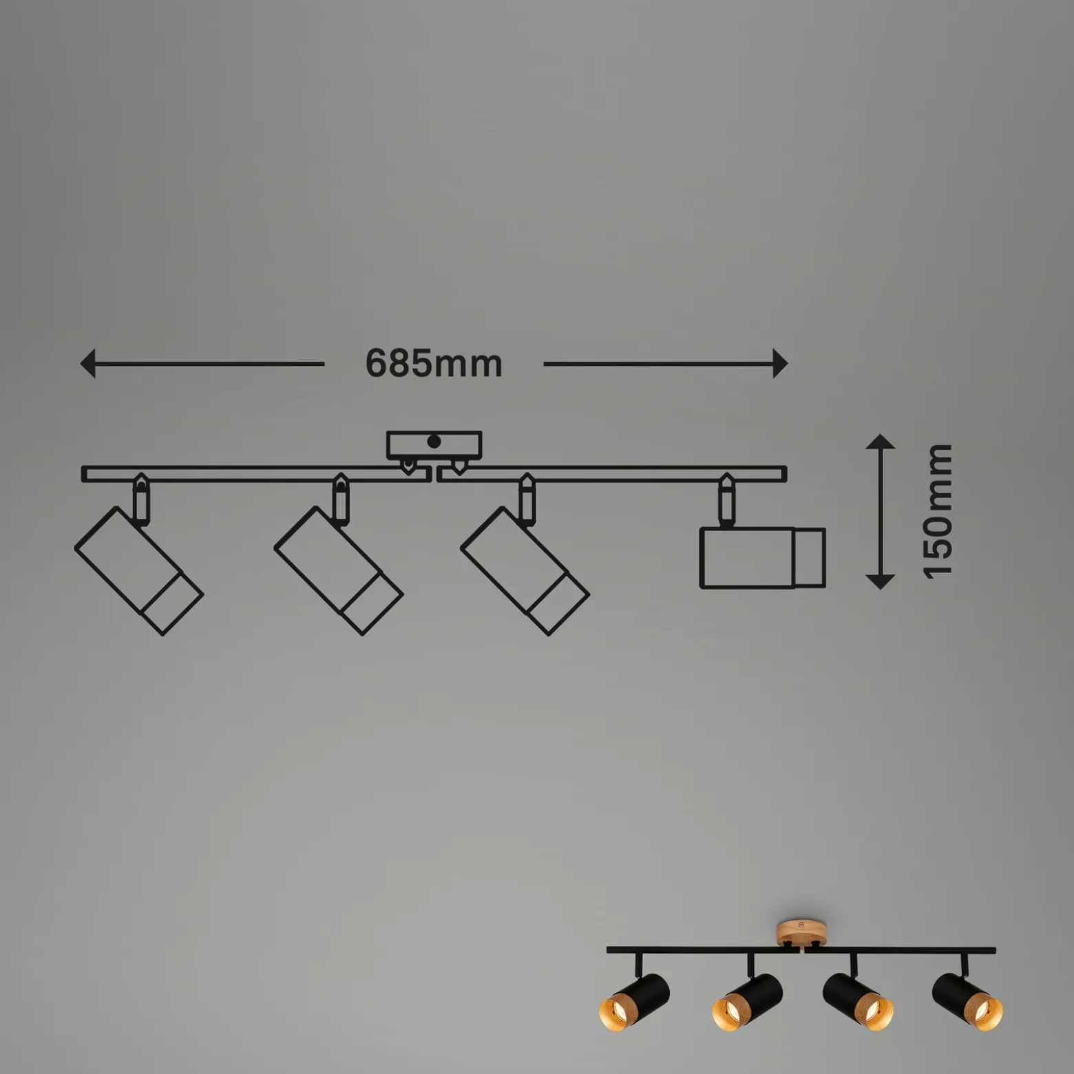 Downlight Plek GU10 negro/madera 4 luces
