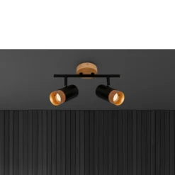 Downlight Plek GU10 negro/madera 2 luces