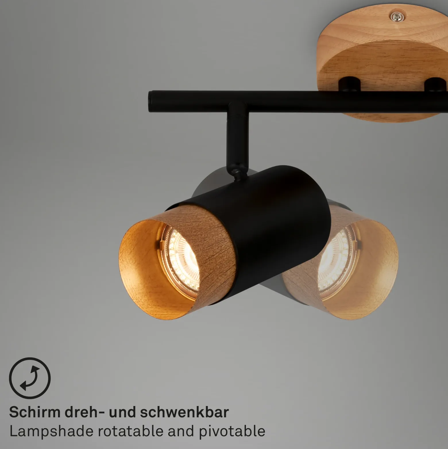 Downlight Plek GU10 negro/madera 2 luces