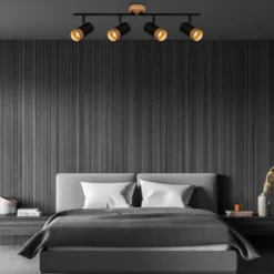Downlight Plek GU10 negro/madera 4 luces