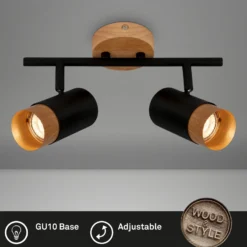 Downlight Plek GU10 negro/madera 2 luces
