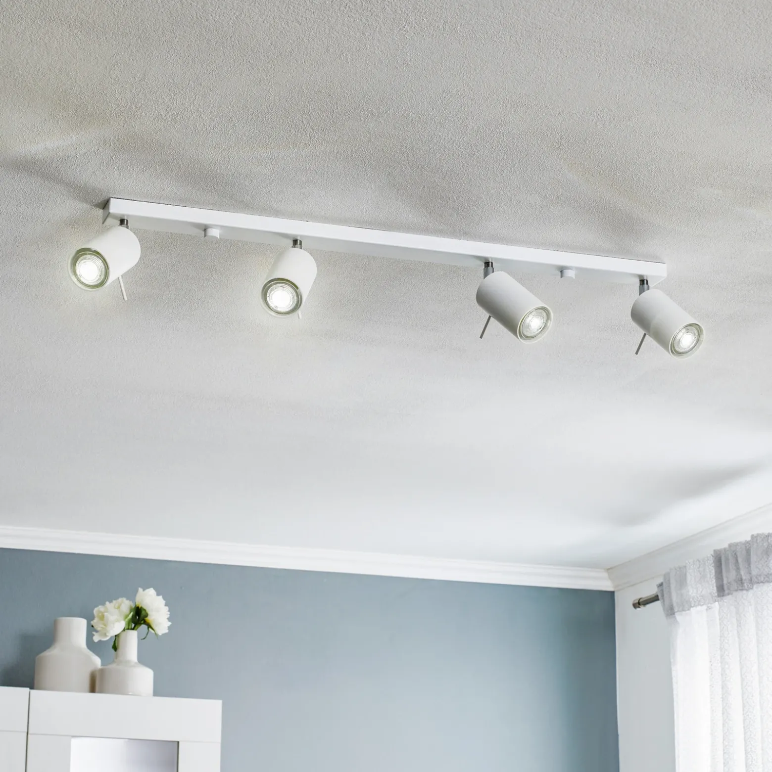 Downlight redondo, blanco, 4 luces lineales