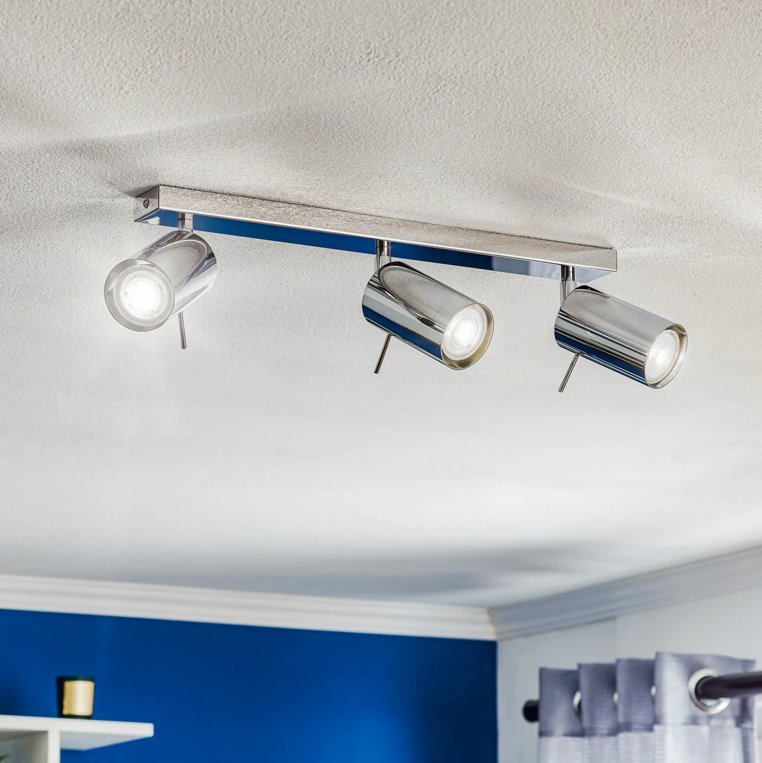 Downlight redondo, cromado, 3 luces lineales