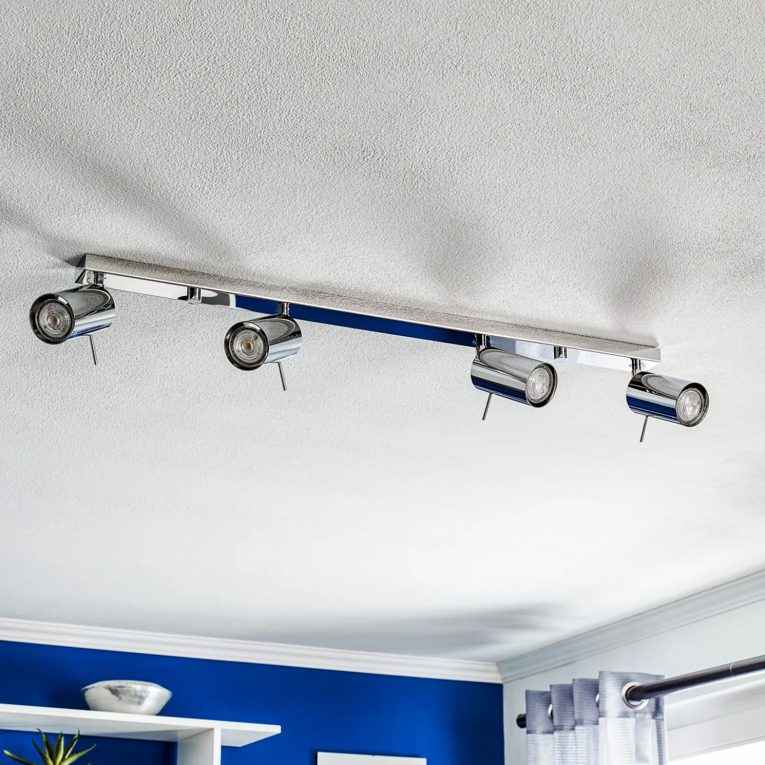 Downlight redondo, cromado, 4 luces lineales