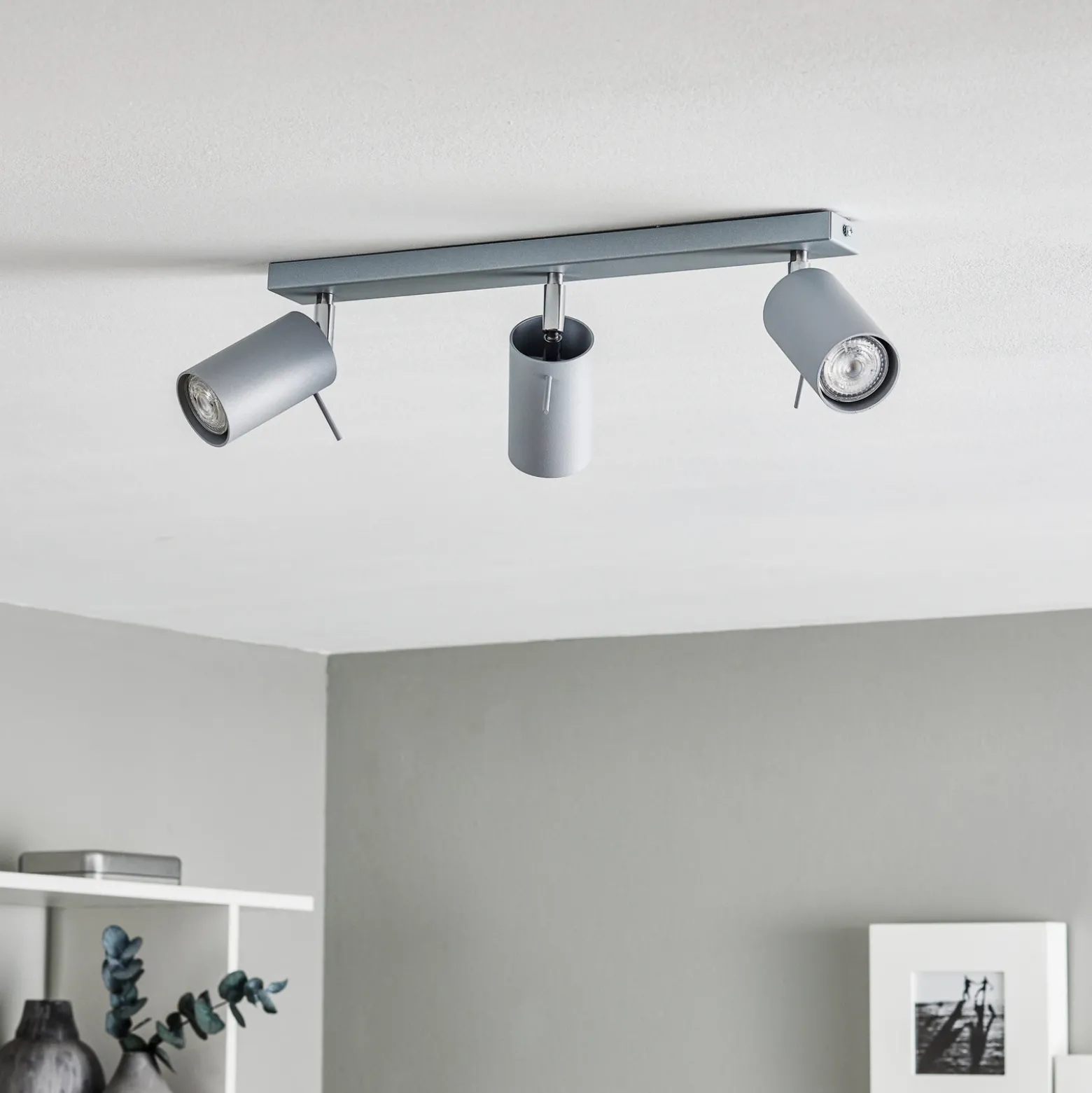 Downlight redondo, gris, 3 luces lineales