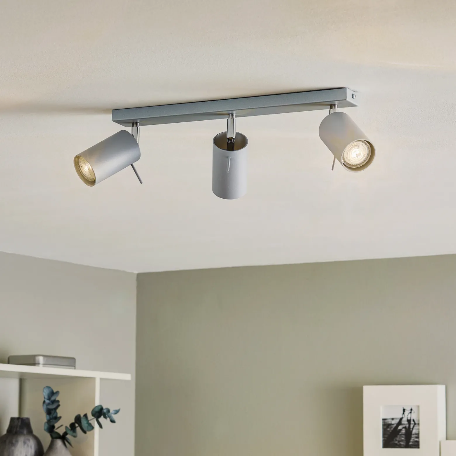 Downlight redondo, gris, 3 luces lineales