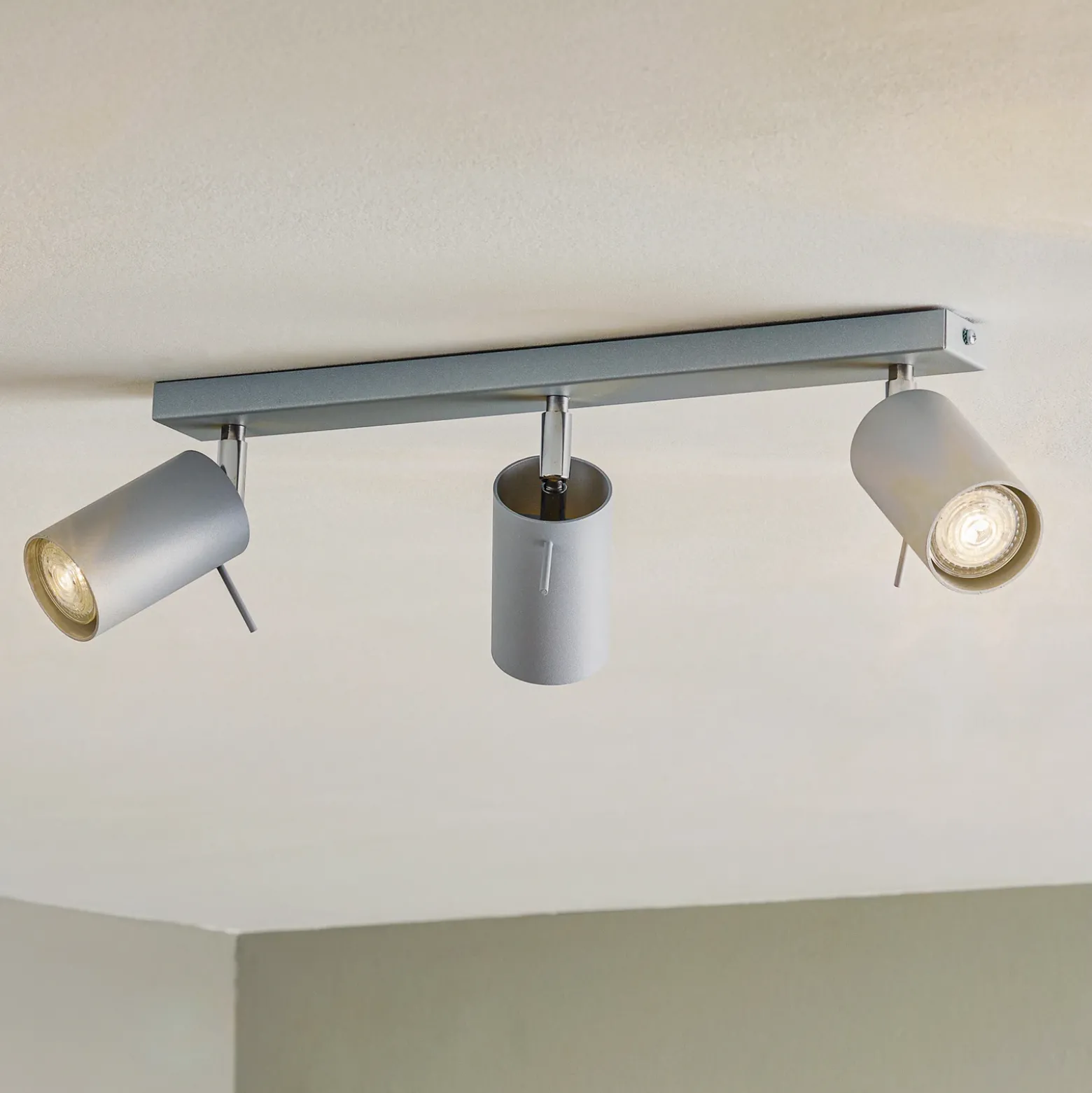 Downlight redondo, gris, 3 luces lineales