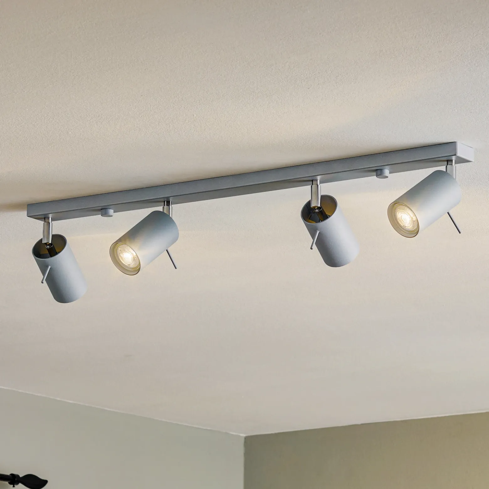 Downlight redondo, gris, 4 luces lineales