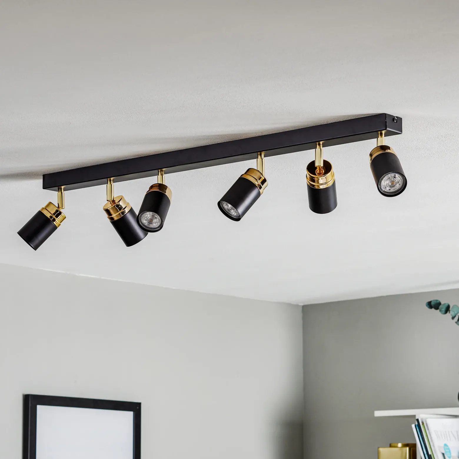 Downlight Reno, 6 luces, negro/dorado