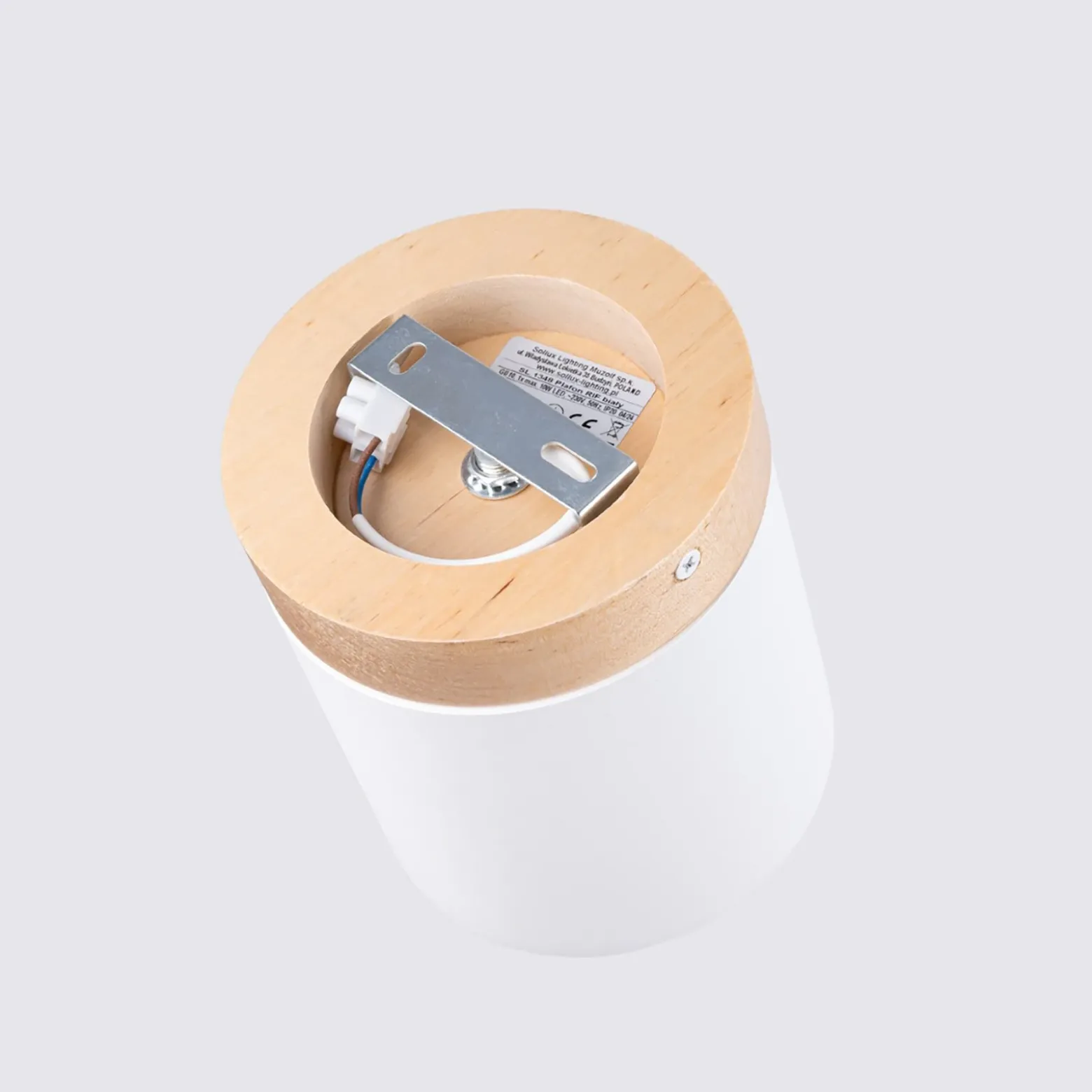 Downlight Rif, blanco, Ø 12 cm, madera, aluminio