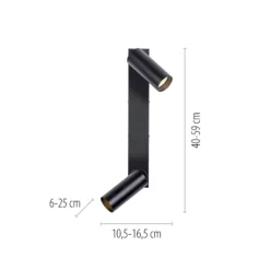 Downlight RIK, negro, 2 luces, 59 cm, metal, LED GU10