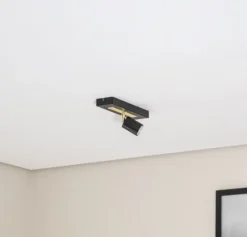 Downlight Rodez, negro/dorado, longitud 30 cm, acero