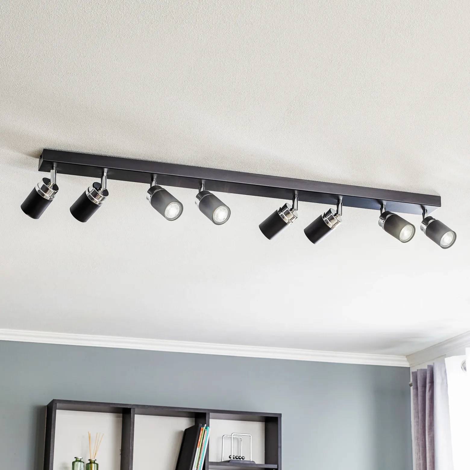 Downlight Rondo negro/cromo, acero inoxidable, 8 luces.
